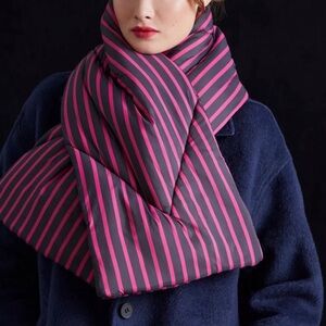 Anthropologie • NWOT Maeve Black & Bright Pink Quilted Striped Puffer Scarf